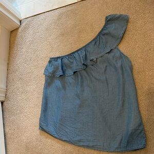 One-Shoulder Ruffle Top in Blue